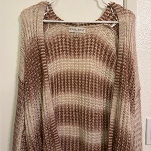 Knox Rose Women's Striped Brown and Cream Cardigan